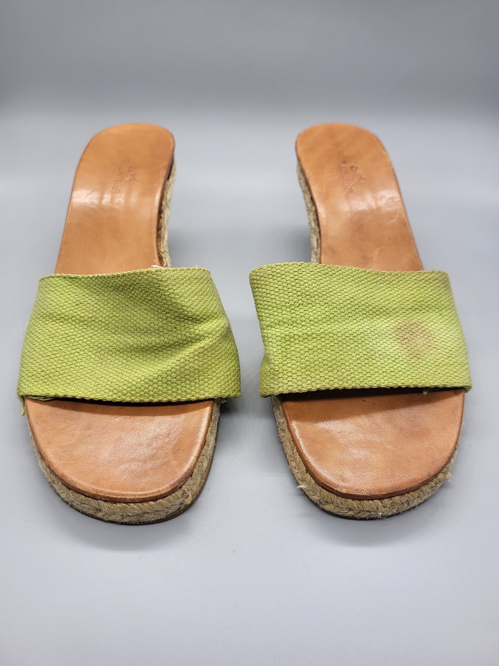 Hermes Espadrille Lime Green Canvas Mule Sandals